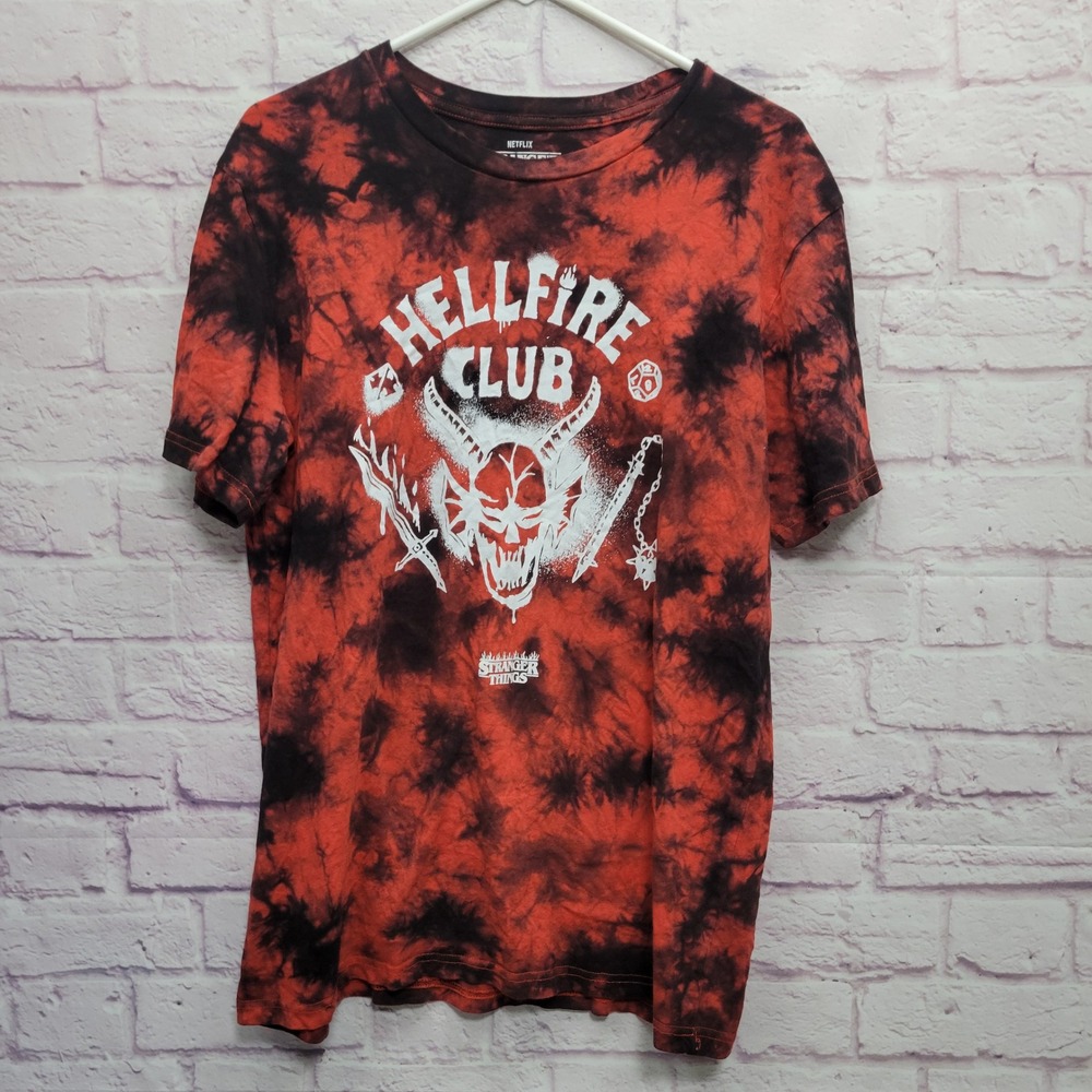 Netflix Stranger Things Hellfire Club Tie Dye Shirt M Grunge Alt Goth Streetwear
